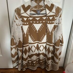 Brown and White Geometric Cardigan